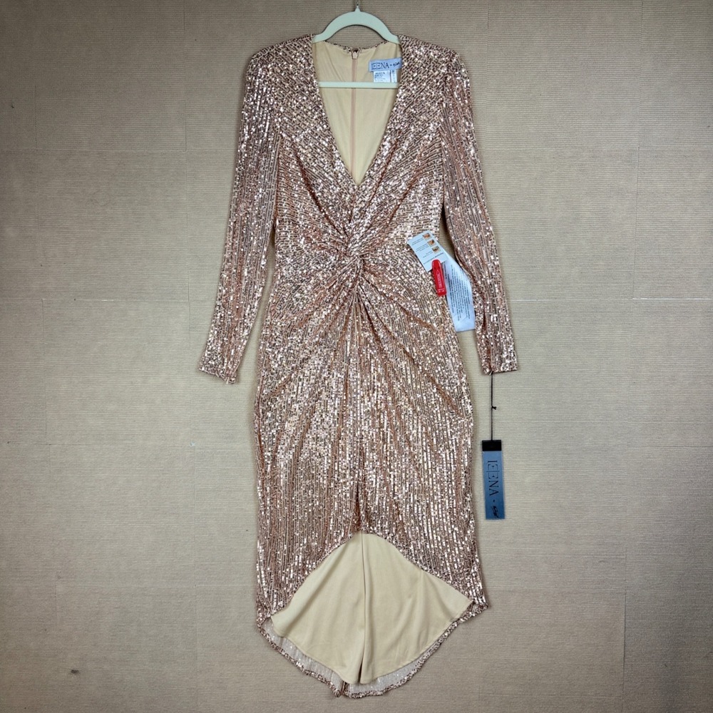 Ieena for Mac Duggal Rose Gold Sequin High Low Cocktail Dress Size 8 NWT